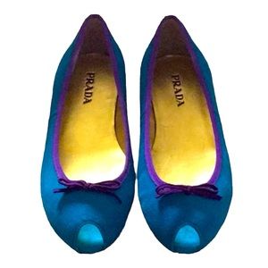 Prada turquoise open toe flats